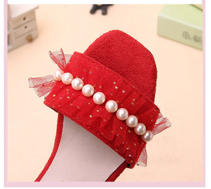 Girls Sandals Summer Shoes Cute Pearls Roman Shoes Pink Black Beading Open-toe Kids Fashion Girls Party Sandals Kids Shoes Chic