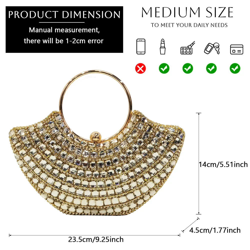 Latest High Heel Gold Color Atmospheric Luxury Pattern With Rhinestones Party Ladies Shoes And Bag Set