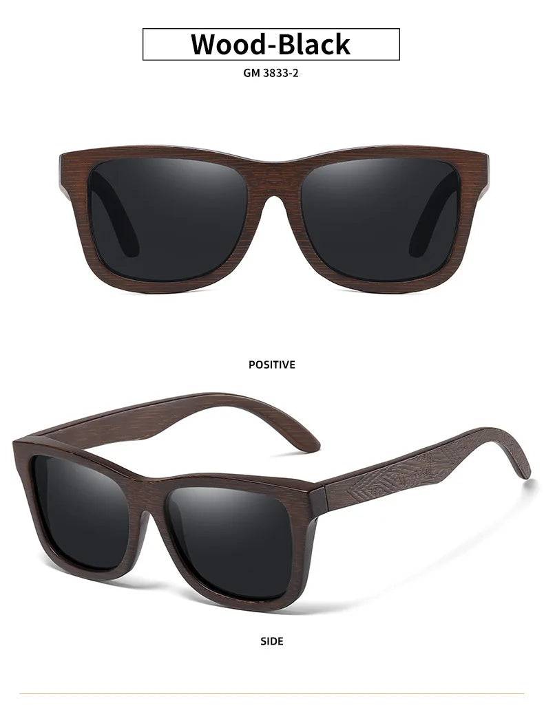 Natural Bamboo Wooden Handmade Polarized Sunglasses Unisex Retro Oversized Frame UV Protection Sun Glasses With Gift Box