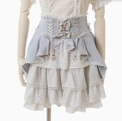 Mine Style Mass-Produced Japanese Casual Laminated Ruffles Lace  Skirts 2023 Autumn Winter High Waist Corset A- Line Mini Skirt