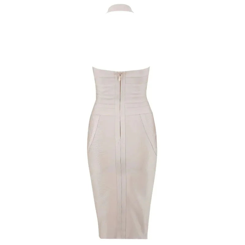 New women's fashionable neck hanging sexy suspender backless tight bandage dress 2024 elegant hip hugging dress