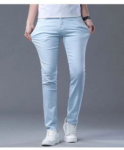 2024 Spring and Autumn New Fashion Solid Color Straight Leg Stretch Jeans Men's Casual Slim Comfortable Breathable Denim Pants