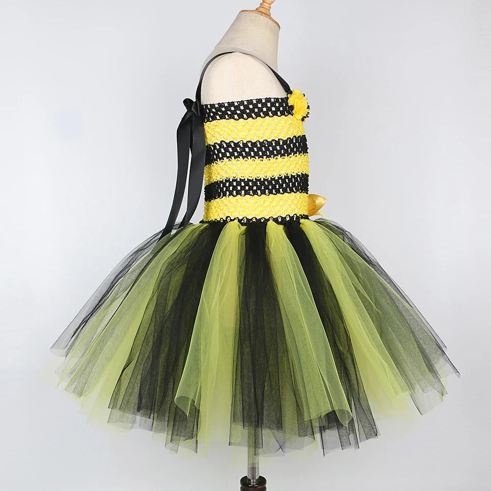 Baby Girls Flower Honeybee Costumes for Kids Yellow Black Little Bee Tutu Dress with Wings Children Birthday Halloween Outfits
