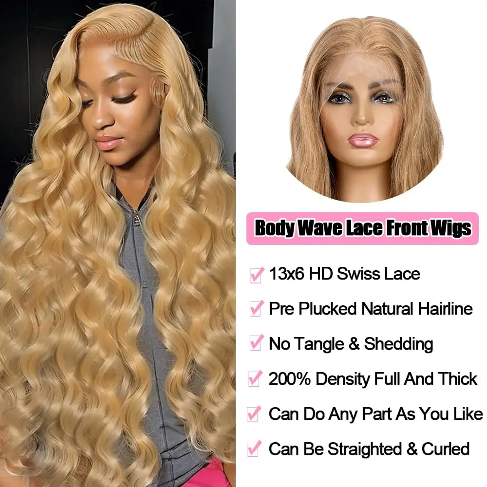 34 36inch 27 Honey Blonde Body Wave Wig Human Hair 13x6 Transparent Hd Lace Frontal Wig For Women 250 Density Brazilian Wigs