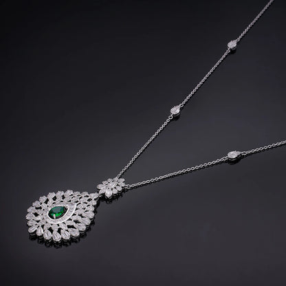 Elegant Women Wedding Jewellery African CZ Crystal Leaf Drop Bridal Necklace Bracelet and Earrings Jewelry Sets