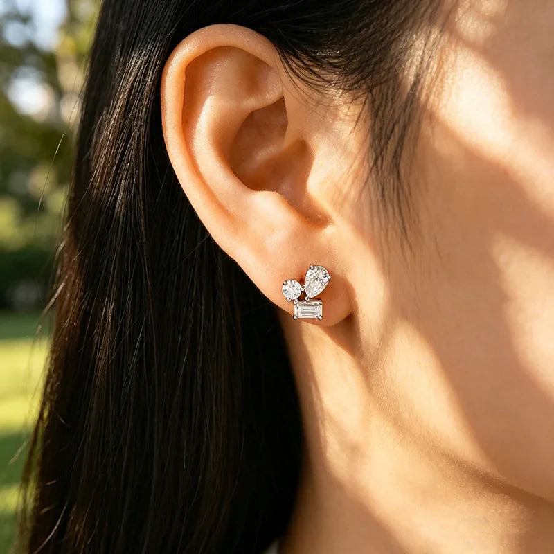 2.4CT 3.6CT D Color Full Moissanite Stud Earrings for Women Girls 3 Gems Dainty Jewelry Lab Diamond S925 Sterling Silver