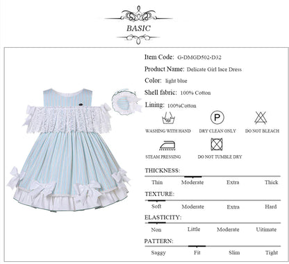Pettigirl Vestido Casual Infantil Meninas Festa Casamentos Madrinha Princesa Listrado Azul Verão Roupas Infantis 2 a 12 anos