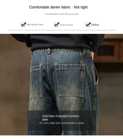 Trendy Loose Straight Casual Jeans Long Pants American Style Spring Autumn Loose Straight Cone Shape Jeans for Casual Wear