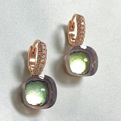 Classic Candy Color Earrings Inlay Transparent Zircon 27Colors Crystal Earrings Rose Gold Plated Fashion Jewelry For Women