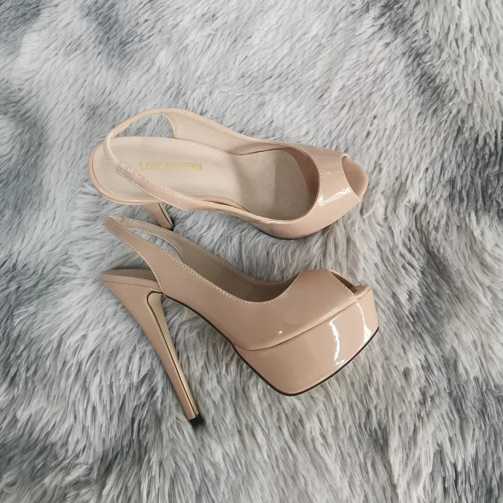 Women Sandals Sexy Pumps 14CM Platform Stripper High Heels Open Toe Stilettos Gladiator Party Dress Wedding Shoes Large Size 44