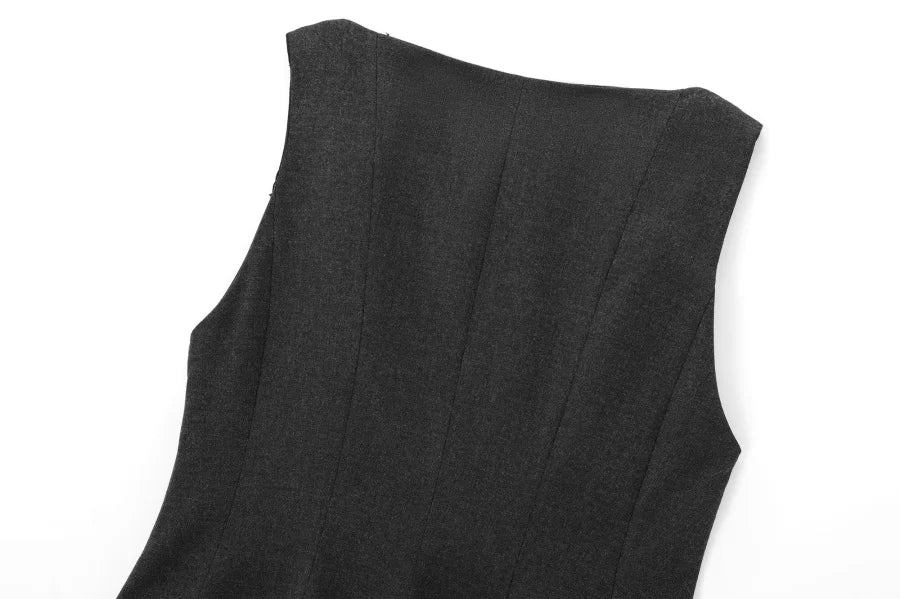 Fall/Winter 2025 New  Women's Fashion Elegant ruffled hem round neck sleeveless waist slim-fit top 4661124
