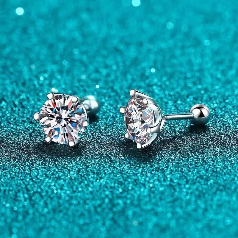 0.5-2ct Moissanite Screw Stud Earrings D Color 925 Sterling Silver Diamond Earrings For Women Wedding Fine Jewelry