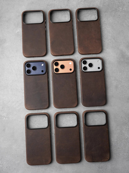 Magnetic Genuine Leather Case for iPhone 17 16 Pro Max 15 14 Compatible with MagSafe Nature Cowhide Retro Phone Cover