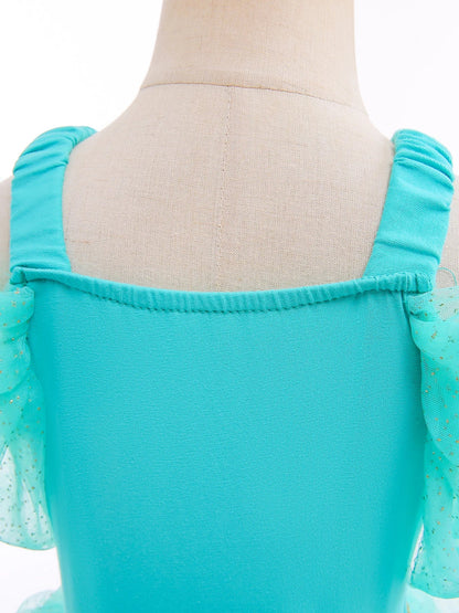 Princess Jasmine Princess Girl Ruffle Sleeve Ballet Dance Dress Tutu Skirt Short Skirt Ballet Performance Costume
