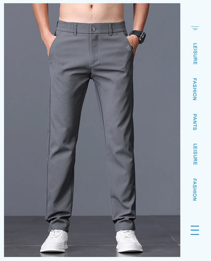 Men's Business Slim Pants Spring Thin Fashion Pocket Casual Trousers Comfortable Letter Labeling Pants Male Clothes