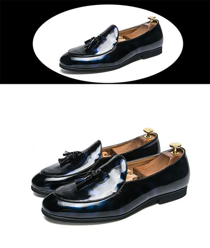 Fashion Men Shoes Patent Leather 37-47 Size Boys Breathable Loafers Black Soft Outdoor Casual Summer Mules Dress Flats