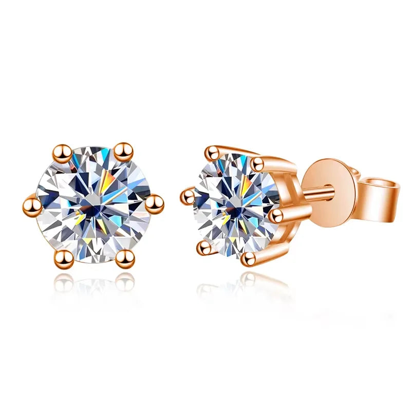 Moissanite Stud Earrings 14K White Gold Plated Sterling Silver D VVS1 Lab Diamond 6 Claws Round Ear Studs For Women
