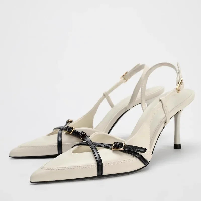 Sexy Pointy Toe Cross Buckle Strap Women Pumps Summer White Elegant Slingbacks Heels for Women Luxury Designer Heeled Sandals
