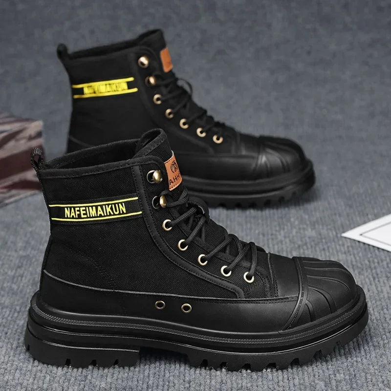 Men's Shoes  Autumn and Winter Breathable High-top Boots Heightened Thick-soled All Match Canvas Casual Shoes Mens Boots