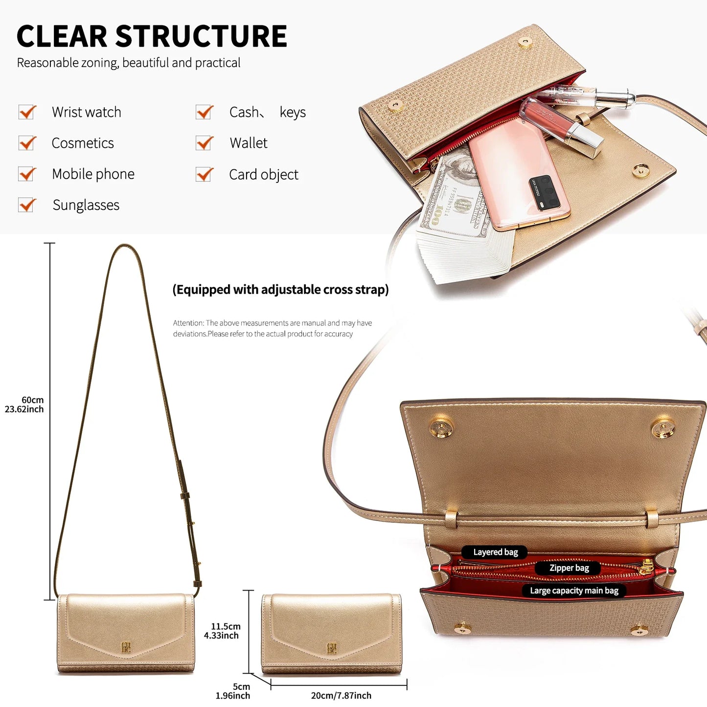 Women's Crossbody Bag Spring New Flip Small Square Bag Simple Women's Business Wallet Strap Detachable