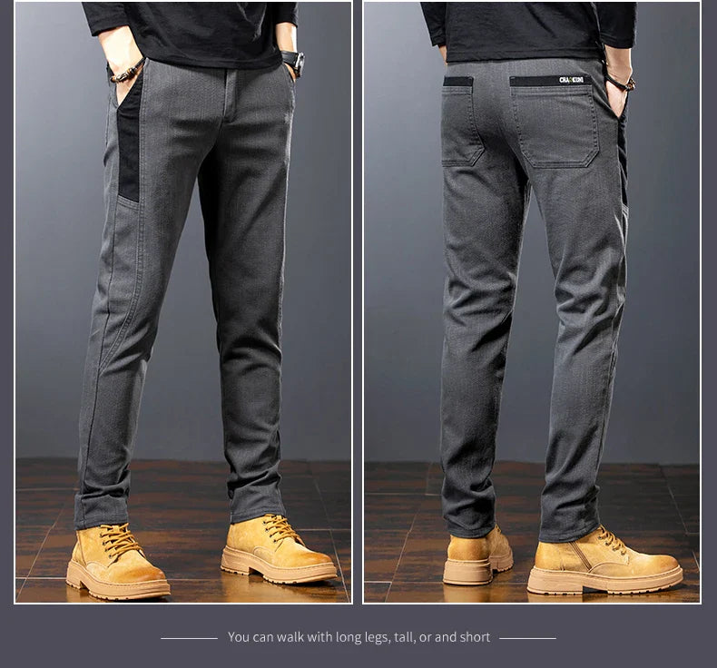 Winter Mens Fashion Fleece Warm Casual Pants Slim Straight Leg Korean Thermal Trousers Business Thicken Velvet Brand Streetpants