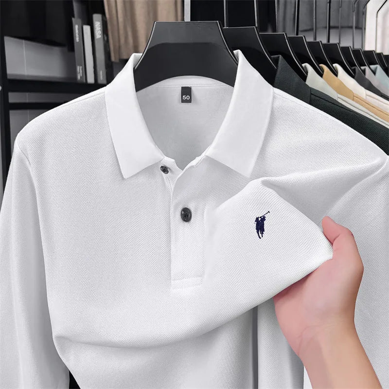 100% Pure Cotton Long Sleeved Men's Polo Shirt Hot Selling Brand Autumn Season Exquisite Pony Embroidery Breathable Top T-shirt