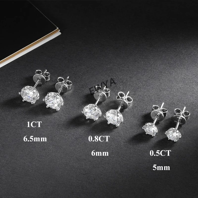 0.2/0.5/2ct D Color Moissanite Screw Stud Earrings for Women Men Silver 925 Plated 18K Pass Diamond Test 6 Prong Earring