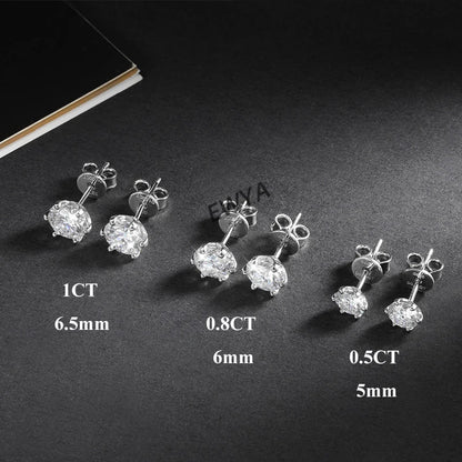 0.2/0.5/2ct D Color Moissanite Screw Stud Earrings for Women Men Silver 925 Plated 18K Pass Diamond Test 6 Prong Earring