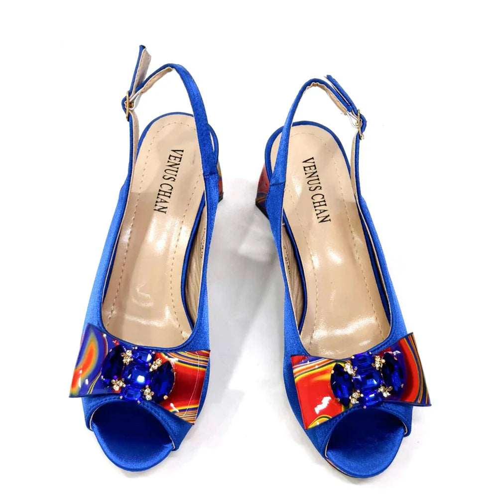 Fashion Purple Color Painted Rhinestones Elegant Peep Toe Sandals Shoes and Bag Set Italian Heels for Womens