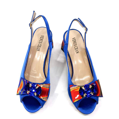 Fashion Purple Color Painted Rhinestones Elegant Peep Toe Sandals Shoes and Bag Set Italian Heels for Womens