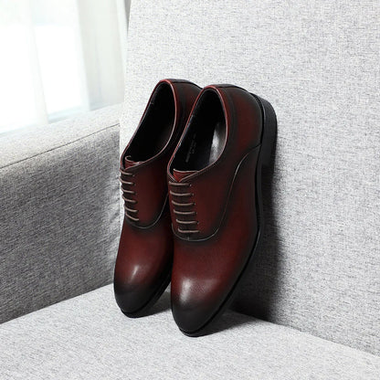 Italian Luxury Men's Oxford Dress Shoes Cow Genuine Leather Fashion Plain Toe Burgundy Wedding Business Formal Shoes for Man