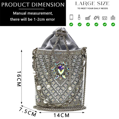 Girly Style Pointed Toe Wedding Shoes and Bag Full Diamond Decoration Metal Closure Bag Italian Design 2024