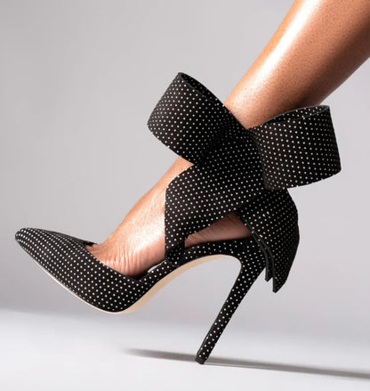 Air Mesh Red Polka Dot Pumps Ankle Buckle Strap Sexy Pointed Toe Fashion 2024 Spring Women Dress Shoes