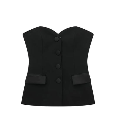 Summer Women Elegant White Top Front Button Corset Tube Top Strapless Sleeveless 2024 Fashion Y2k Female Chic Top