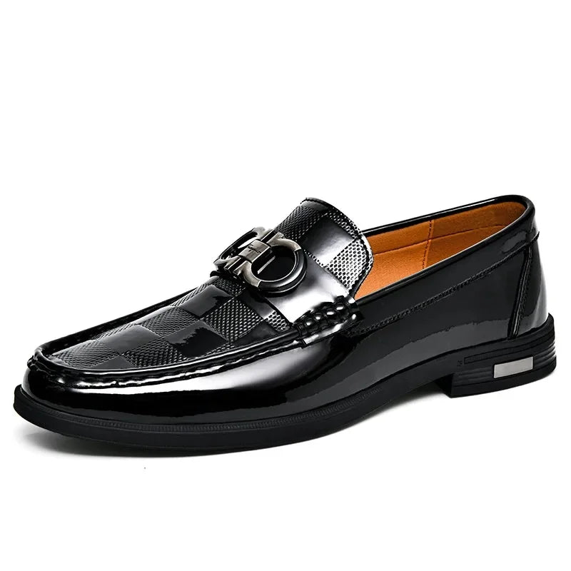 Amazon Plus Size 47cow Leather Men's Shoes Mirror Bright Face Plaid Embossed British Style Casual Business Pants Shoes