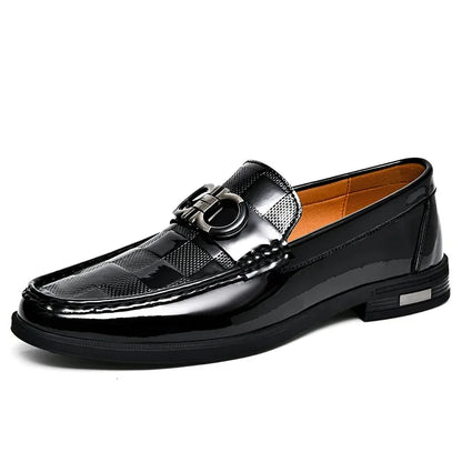 Amazon Plus Size 47cow Leather Men's Shoes Mirror Bright Face Plaid Embossed British Style Casual Business Pants Shoes
