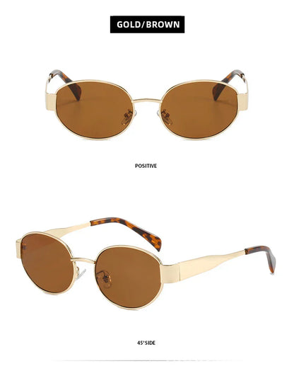 Luxury Small Oval Sunglasses Men Women Brand Design Metal Round Sun Glasses Classic Reto Casual Driving Shades