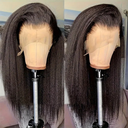 250% Density Human Hair Wig Kinky Straight Yaki Texture Pre Plucked 13x4 and 5x5 Glueless HD Lace Front Designed for Black Women