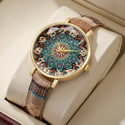 1/2/3/5PCS Fashion Women Watches Vintage Flowers Printed PU Strap Quartz Watch for Women Clock Gift Reloj Mujer（Without Box）