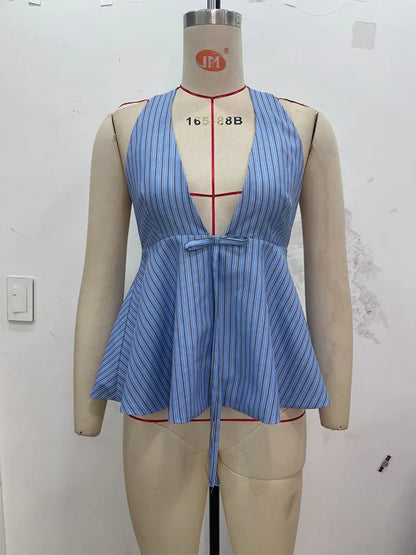 Women Summer Halter Camis Tank Tops 2025 Fashion Sweet Strapless Bow Female Elegant Street Backless Top Clothing