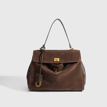 New Split Cow Leather Women's Faux Suede Bag Autumn Winter Underarm Bag for Lady Shoulder Crossbody Bag