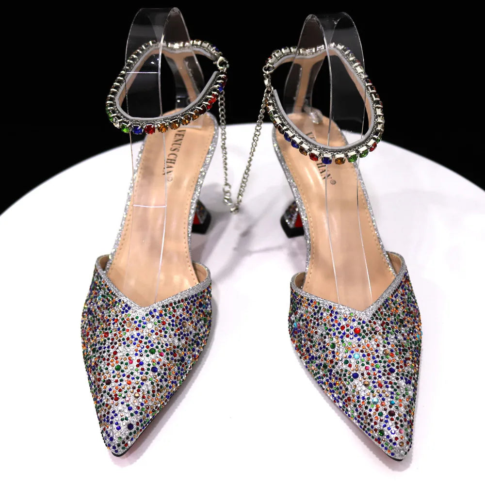 Pointed Shoes Bag Soft Handle Bag Anklet Design Medium Heel Ladies Shoes Suitable for Wedding Party
