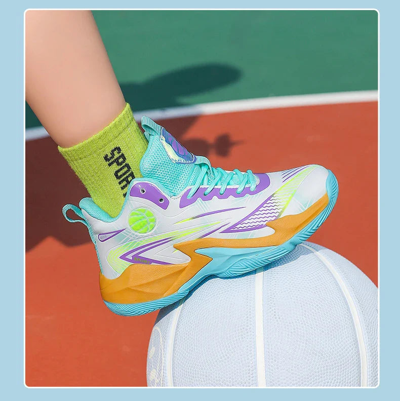 Children‘s Basketball Shoes Non-slip Breathable Basketball Training Sneakers Lace-up Boys Girls Basketball Boots Athletic Shoes