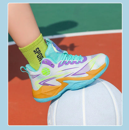 Children‘s Basketball Shoes Non-slip Breathable Basketball Training Sneakers Lace-up Boys Girls Basketball Boots Athletic Shoes