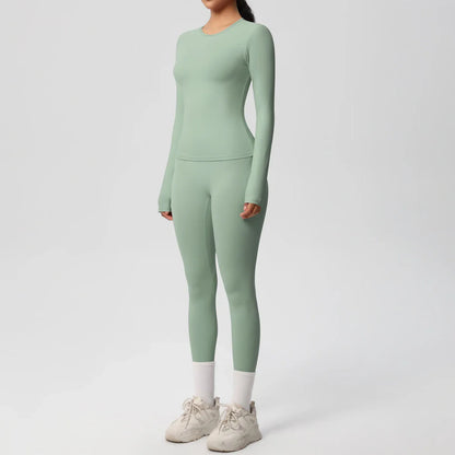 2 PCS Sportswear Yoga Set Gym Clothes Yoga Suits For Women Fitness Set Tracksuits Sports Long Sleeve Crop Top Gym Leggings