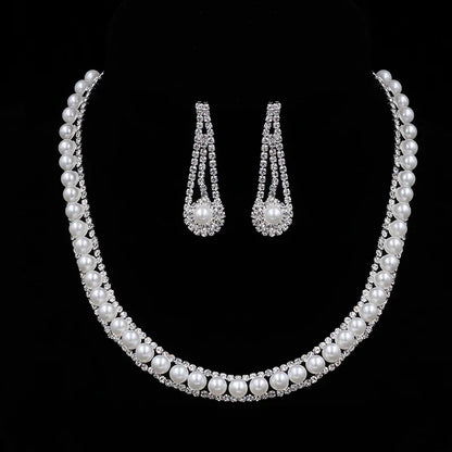 Silver Color Pearl Crystal Bridal Jewelry Sets Wave Shape Choker Necklace Earrings Sets for Women Wedding Jewelry Sets