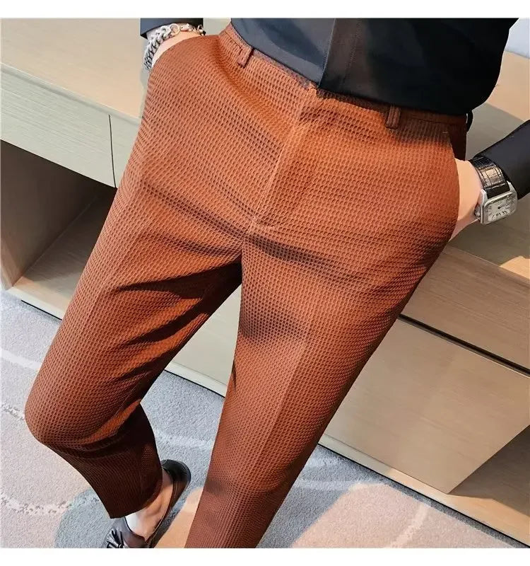 Spring Summer Men's Smart Casual Suit Pants Fashion Slim Fit Solid Color Youthful Vitality Suit Trousers Men Korean Dress Pants