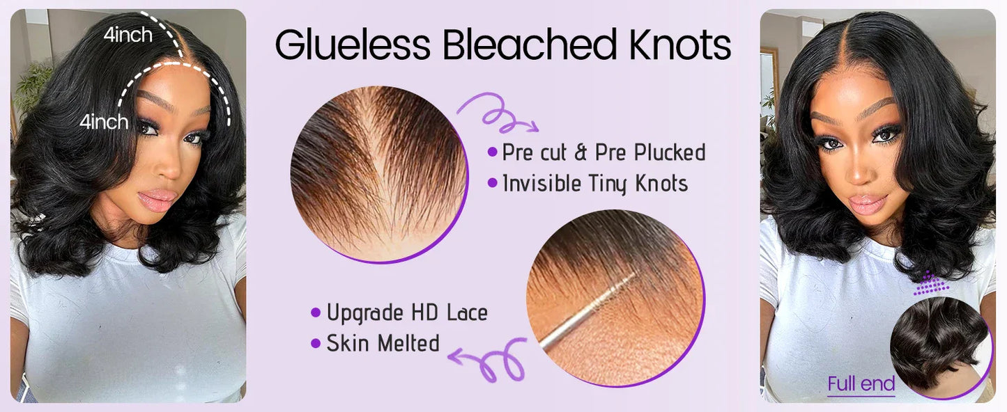 Short Bob Glueless Body Wave Human Hair Wigs 5X5 HD Transparen Lace Frontal Real Human Hair Wig Natural Human Hair  Wigs 16 Inch