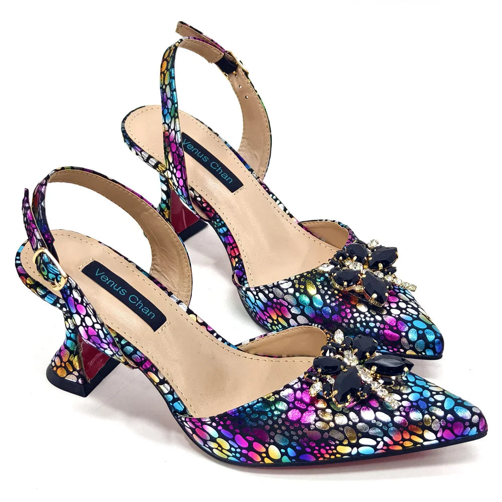 Italian Design Luxury Women's Shoes And Clutch Green Full Diamond Decoration Metal Closure Bag for Party