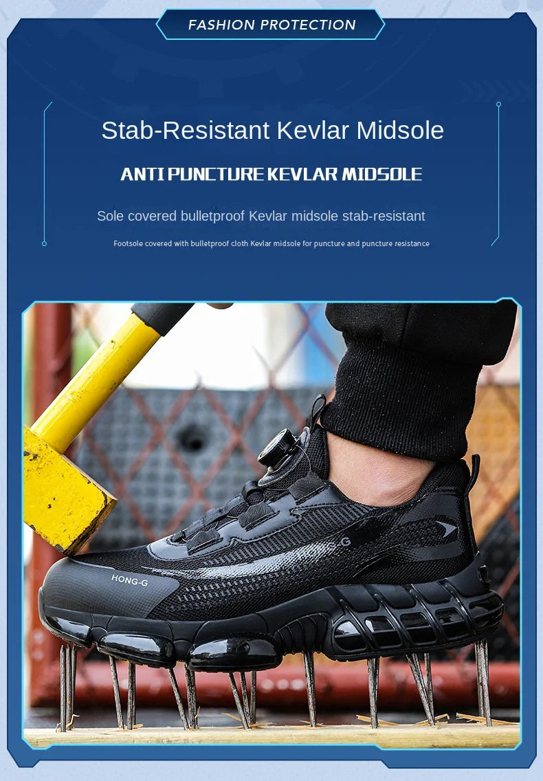 Men Rotating Button Work Sneakers Steel Toe Shoes Safety Boots Puncture-Proof Tactical Boots Indestructible Fashion Protective